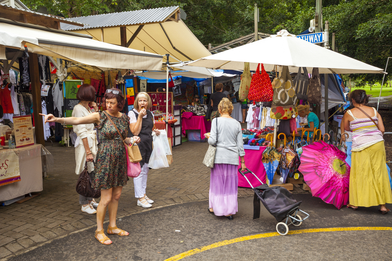 The Original Eumundi Markets, Australia’s largest art and craft market, offers a lively twice-weekly showcase of handcrafted goods, food, fashion, and local talent in a vibrant community atmosphere.